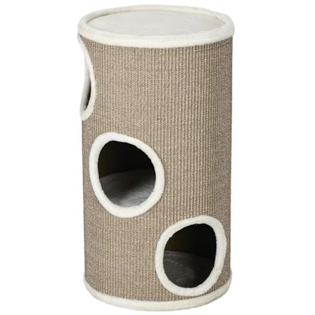 Kradsetønde, højde 70 cm, legetønde til katte, 3 niveauer, kattekradsestolpe med 3 huler, kattetræ, kradsetårn, sisal, plys