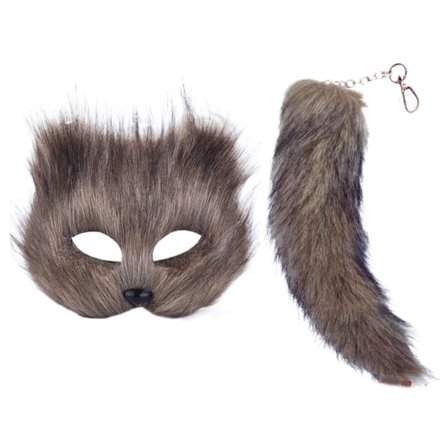 Kunstig pelsrevhale Katter maske Therian maske og hale Halloween Cosplays fest-WELLNGS
