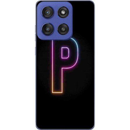 Kompatibelt Mobildeksel til Motorola Edge 60 Stylus Minimalistisk neonbokstav P i fargegradering og lyseffekt mot svart bakgrunn i digital neonstil