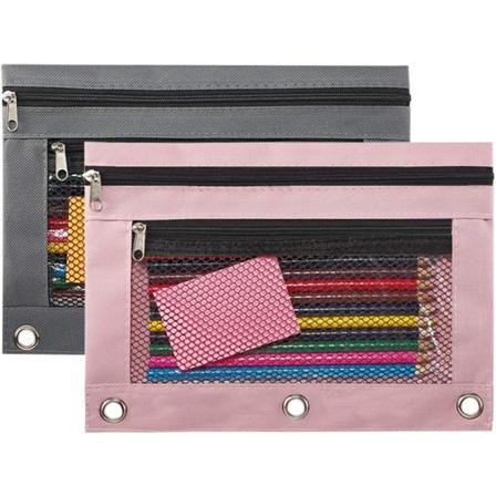 Blyantpose med 3 ringer, glidelås blyantpose etui permbinder kosmetisk B