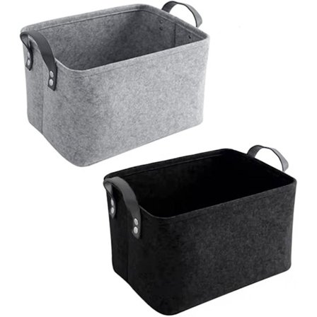 Filtkurv, 2 stk. Filt Oppbevaringskurver, Filtkurv med Håndtak, for Klær, Håndklær, Toalettsaker, Bøker, etc. (Svart og Grå)