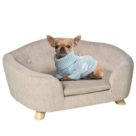 Rootz Pet Sofa - Hundemåtte - Hundeseng - Hundesofa - Hundesofa - Kattesofa med pude - Ryglomme - Plysskum - Fyrretræ - Cremehvid - 70 x 47 x 30 cm