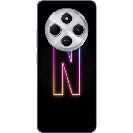Kompatibelt Mobildeksel til Xiaomi Xiaomi Redmi 14C Minimalistisk neonbokstav N i fargeskiftende lys mot svart bakgrunn
