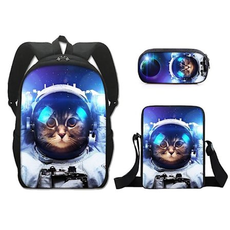 Barne-ryggsekk Katt Astronaut Skolesekk Barnehage-sekk Gutter Jenter Reise Ryggsekk - Tre deler