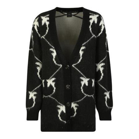 Pinko, Intarsia-knit cardigan Czarny, Kobieta, Rozmiar: M