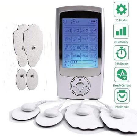 Ladattava TENS-sähköstimulaattori kivunlievitykseen lihasstimulaattorilla, 16 tilaa, 4 elektrodia lihasjännityksen hierontaan