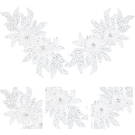 2 stk. 3D Blonder Applikationsplaster, Sy på Broderi Blonder Blomsterplaster Blomstermønster Perler Rhinestone Blonder Trimstof