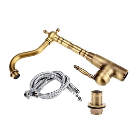 Antik Retro Stil Massiv Messing Køkken Bad Værelse Vask Armatur Varmt & Koldt Vand Blandingsbatteri