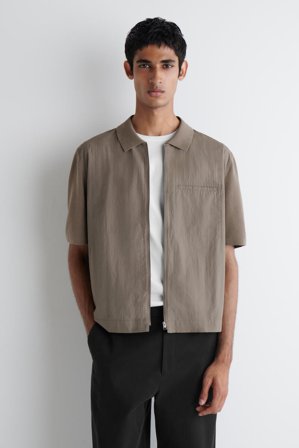 COS Men's Panelled Knitted Shirt in Grey
