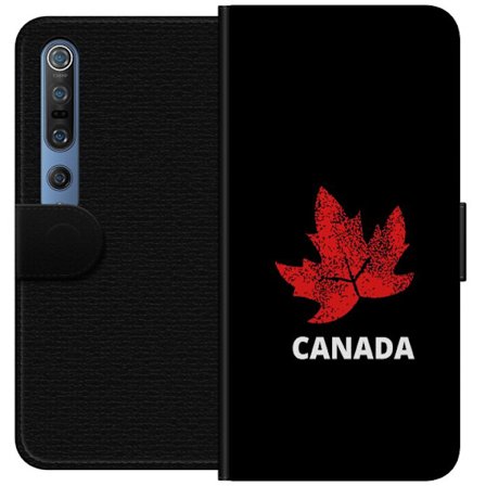 Yhteensopiva Lompakkokotelo Xiaomi Xiaomi Mi 10 Pro 5G Graafinen vaahteralogo punaisella mustaa taustaa vasten, jossa on selkeä Kanada-viittaus ja mi