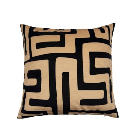 Fløjlspude 45x45cm, Græsk Geometrisk Nude/Sort