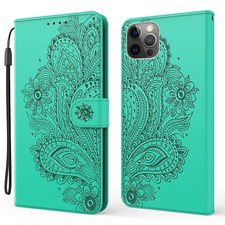 Blommor iPhone 13 Pro Max Plånboksfodral - Turkos