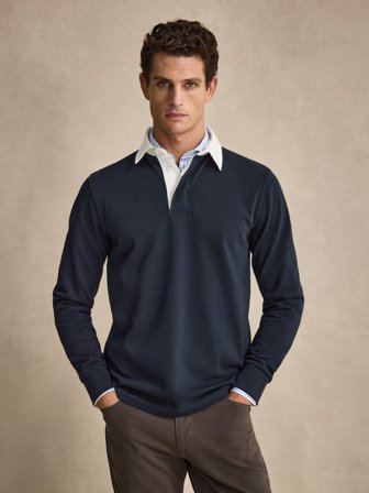 John Henric Men's Marineblaues Rugby-Shirt Size XL