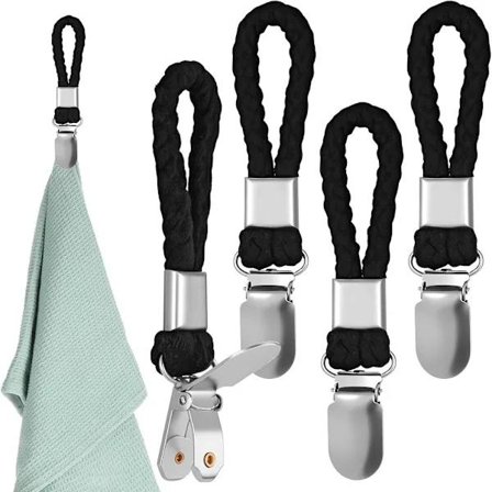 Stk. Køkkenhåndklædeclips, metal køkkenhåndklædeclips med hængende løkke stofkrog klemme bøjle, køkkenhåndklædebøjle krog