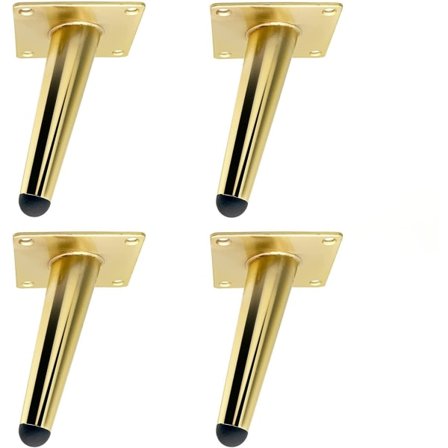 4 stk 12 cm møbelben i gullmetall, slitesterke skråstilte bordben