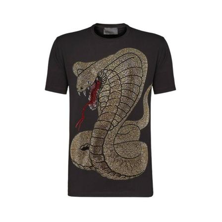 Philipp Plein T-Shirt Round Neck SS Rich Snake , Zwart , Heren , Maat: M