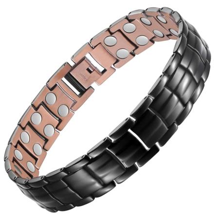 Mænds Titanium Stål Magnetisk Armbånd, 4-Element Dobbelt Række Stærk Magnet Armbånd, Kan Kobles og Afkobles Frit, (Ren Kobber-Sort Overflade-Fu