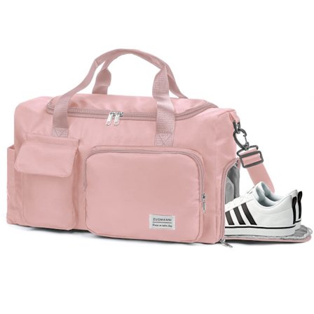 Rejsetaske til kvinder, sportsgymnastiktaske med skorum og vådt rum, weekendtaske med stor kapacitet, vandtæt håndtaske, fitnesstaske, pink, sport