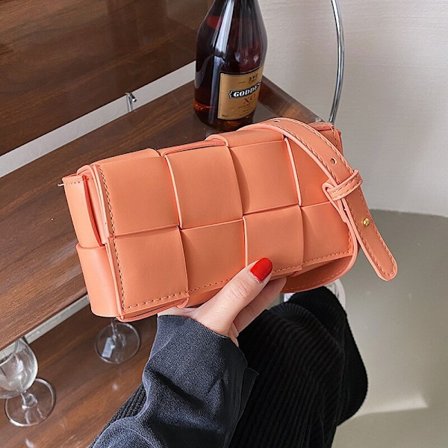 Vævet Pude Lille Firkantet Taske, Dame PU Bæltetaske, Moderne Orange