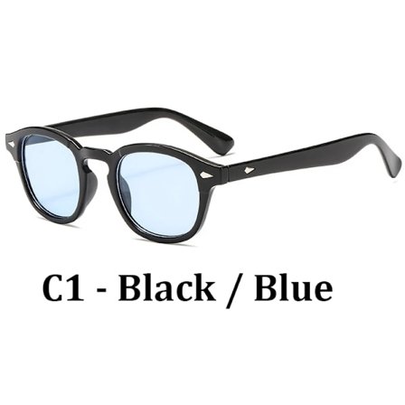 Mode Johnny Depp Stil Runda Solglasögon Män Klar Tonad Lins Märkesdesign Party Show Solglasögon För Män Blå Oculos De Sol