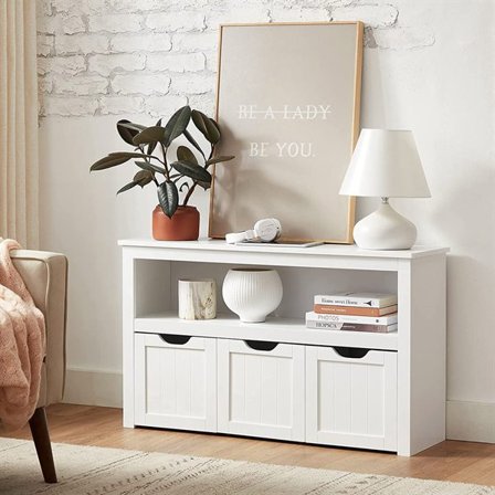 Opbevaringsskab med 3 skuffer og åben hylde - Hvid