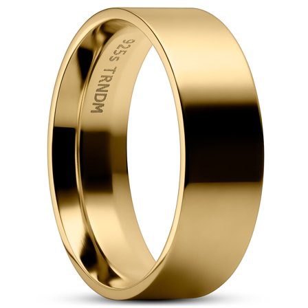 Anillo de plata de ley chapado en oro de 14 quilates pulido de 7 mm para hombres - Anillos de acero