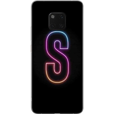 Yhteensopiva Puhelinkuori Huawei Huawei Mate 20 Pro Neonkirjain S kirkkaissa pinkissä ja sinisissä sävyissä tummaa taustaa vasten, siisti kirjaint