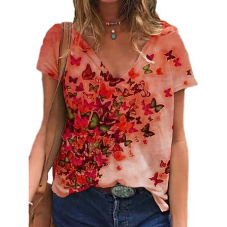 Kortärmad T-shirt För Kvinnor Med Blommiga Printed Toppar