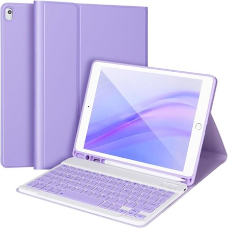 Tastaturdeksel for iPad 10.2/Pro10.5/air3, iPad-deksel med tastatur, avtakbart Bluetooth-tastatur, med pennholder, lilla