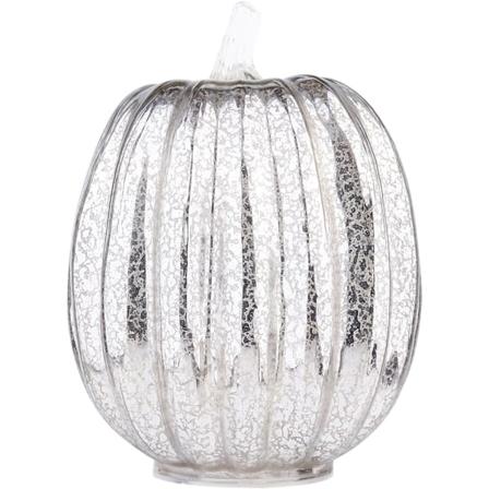 Høstmørke Bordlampe i Sølvglass, Gresskarfigur Lys, Gresskarbordlampe, Halloween Gresskardekorasjon for Hjemmet, 1 stk silvery elegance 2
