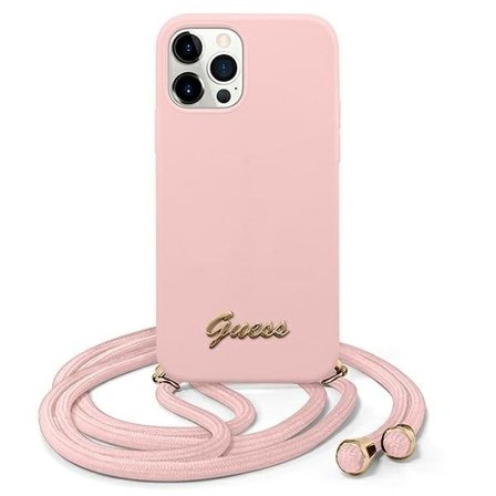 Guess iPhone 12 Pro Max Skal Metal Logo Cord - Rosa