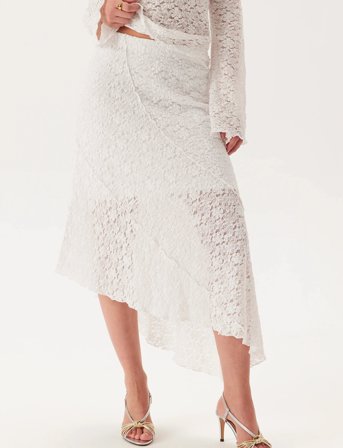 Bubbleroom Asymmetric Lace Skirt - White - S