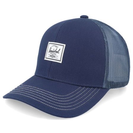 Herschel - Blå trucker Keps - Whaler Cotton Mesh Dark Navy/Vintage White Stitch Trucker @ Hatstore