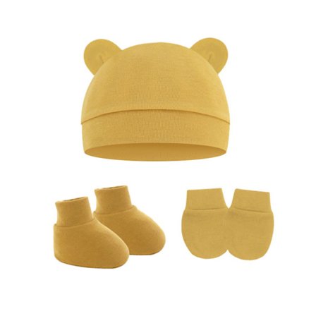 3 kpl/erä vastasyntyneen vauvan puuvillapipoja ja -käsineitä, söpö karhu, puuvillaa, syksy, rento, joustava, vauvan lämmin pipo, käsineet, muoti