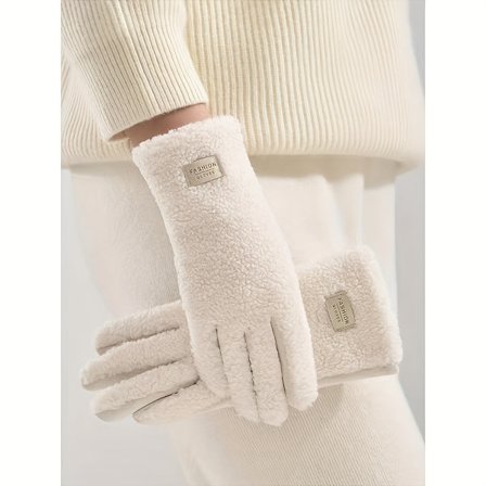 1 par, Teddy touchscreen-handsker til damer, termiske efterårs-/vinterhandsker, fingerløse handsker, damehandsker, dame [DB]