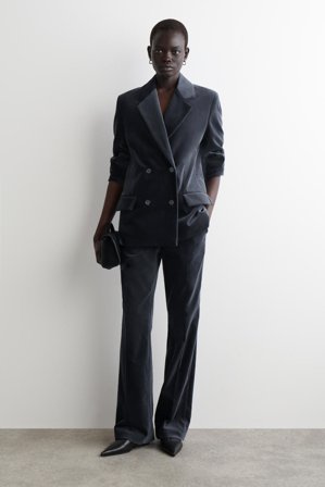 COS Femme Blazer Croisé En Velours in Bleu