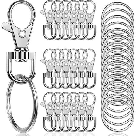 100 stk Premium Svingbare Karabinkroker med Nøkkelringer Metall Lanyard Nøkkelringkroker
