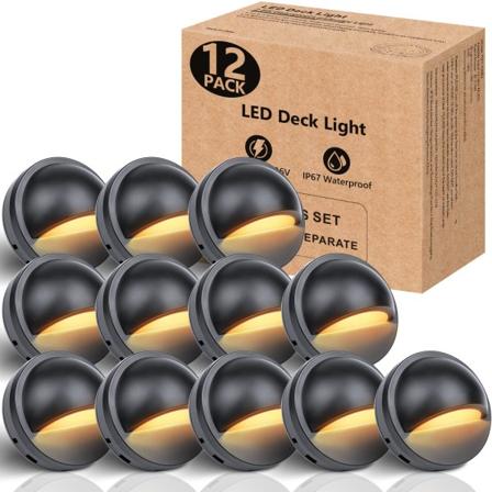 12-pakks lavspennings LED-dekkslys, 2,5W vanntett IP67 utendørs