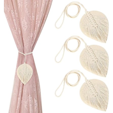 3 Stykker Gardin Tieback Boho Gardinholder Blade Bomuld Macrame Gardinholder Beige