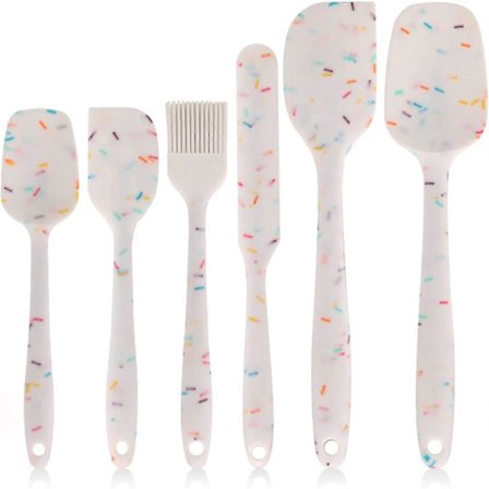 Silikone spatelsæt med 6 dele, højtemperaturbestandigt, fødevaregodkendt silikone, let at rengøre, til bagning, madlavning, køkkenredskaber (hvid)