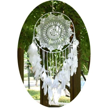 Stor Boho Drømmefanger Hvid Fjer Makrame Vægophæng