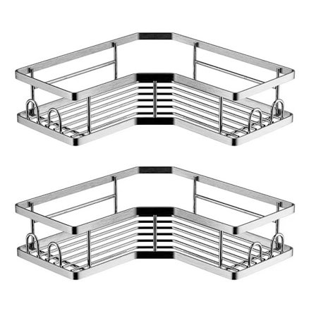 Hjørnebadehylde med sæbeholder, 3-pak rustfri bruseorganisator i rustfrit stål, ingen boring og klæbende badeværelseshylde