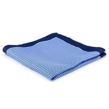 Niebieska jedwabna poszetka w kropki dla mężczyzn - Wzorzyste poszetki