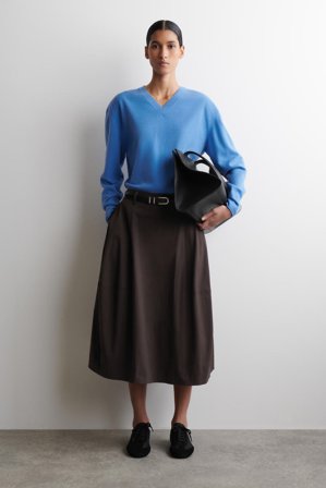 COS Women's Voluminös Midikjol I Bomull in Brun