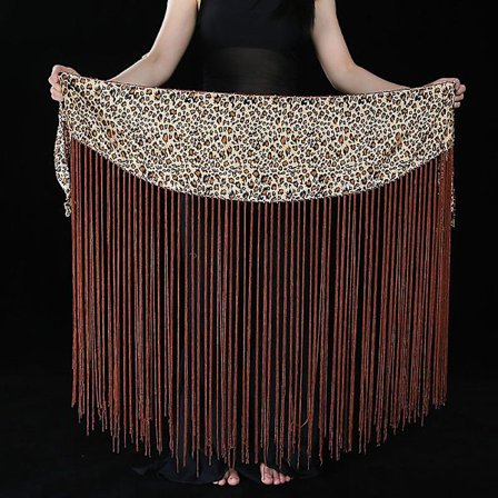 Leopard Lang Tassel Bukkedans Hip Scarf for Kvinner Tassel Bukkedans Kostyme Sett Tilbehør Midje Kjede Belte 89