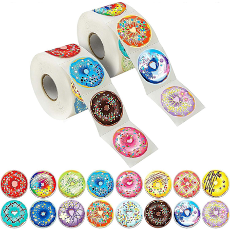 2 Stykker 1000 Donuts Klistremerker Festdekorasjon Belønning Lærer Oppmuntring Motivasjon Stor Pakke 16 Design med Perforert Tråd hver 3,8cm i 