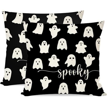 S t Halloweenin kummituspehmusteet 18x18, 2 kpl, musta ja valkoinen, Halloween-koristeet sis - ja ulkok ytt n