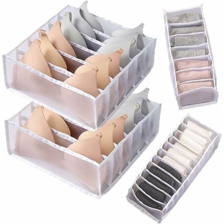 Organizer för 4 delar, BH-förvaring med 6 fack, Klädstor