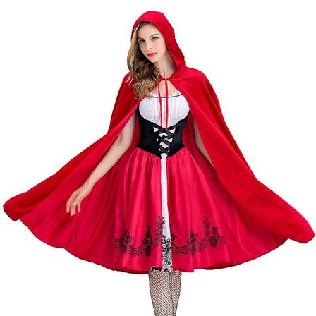 Little Red Riding Cosplay Kvinnor Kostym Hooded Cape Cloak Klänning Outfit
