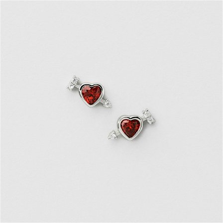 Red Heart Arrow Studs - Sterling Silver - Safira